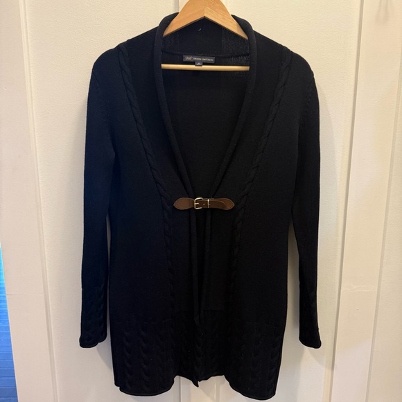 Brooks Brothers Sweaters - BROOKS BROTHERS | VTG 100% Merino Wool Navy Cardigan w/ Leather Strap | Size S